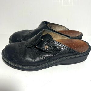 Finn Comfort Aussee Black Leather Slip On Slide Comfort Shoes - 37 / 7